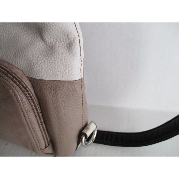 Tignanello Beige Cream Color-blocked Shoulder Bag Black Adjustable Strap - Picture 7 of 8